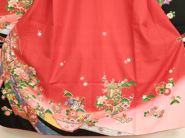 平和屋着物[]七五三　女の子　７歳　祝着　四つ身　扇面花鼓文　暈し染め　金彩　AABH2917ja