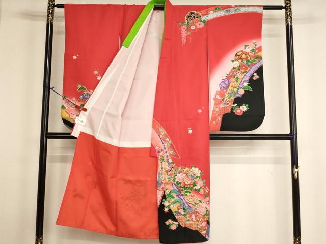 平和屋着物[]七五三　女の子　７歳　祝着　四つ身　扇面花鼓文　暈し染め　金彩　AABH2917ja