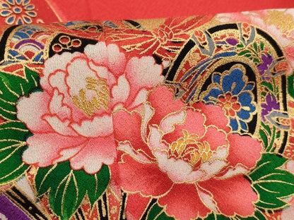 平和屋着物[]七五三　女の子　７歳　祝着　四つ身　扇面花鼓文　暈し染め　金彩　AABH2917ja