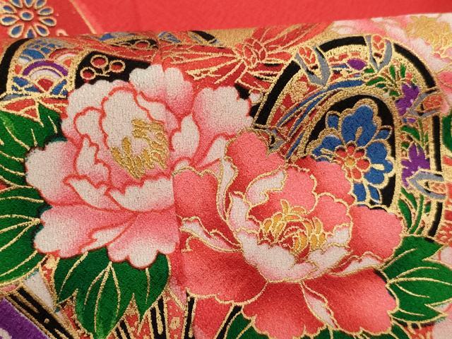 平和屋着物[]七五三　女の子　７歳　祝着　四つ身　扇面花鼓文　暈し染め　金彩　AABH2917ja