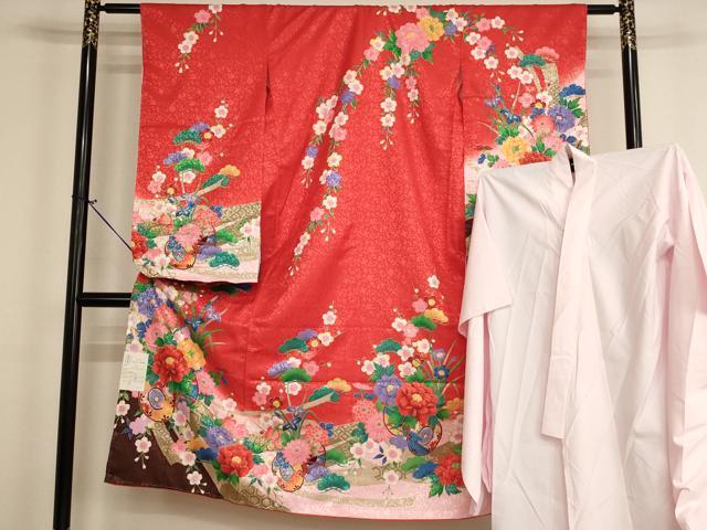 平和屋着物[]七五三　女の子　７歳　祝着　四つ身　長襦袢（単衣）セット　花車文　暈し染め　金彩　未使用　AABH2918ja