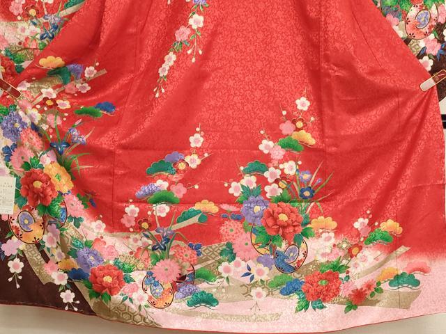 平和屋着物[]七五三　女の子　７歳　祝着　四つ身　長襦袢（単衣）セット　花車文　暈し染め　金彩　未使用　AABH2918ja