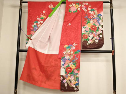 平和屋着物[]七五三　女の子　７歳　祝着　四つ身　長襦袢（単衣）セット　花車文　暈し染め　金彩　未使用　AABH2918ja