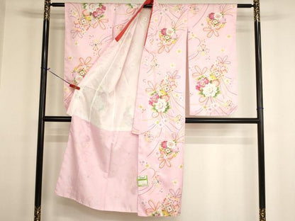 平和屋着物[]七五三　女の子　７歳　祝着　四つ身　薬玉文　金彩　未使用　AABH2920ja