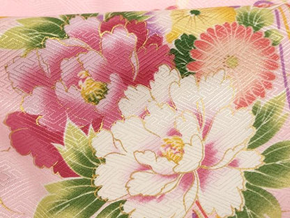 平和屋着物[]七五三　女の子　７歳　祝着　四つ身　薬玉文　金彩　未使用　AABH2920ja