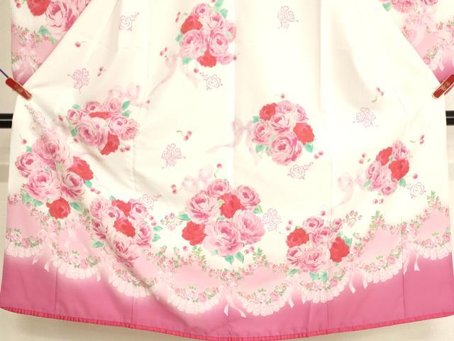 平和屋着物[]七五三　女の子　７歳　祝着　四つ身　mezzo piano　薔薇　リボン　暈し染め　金彩　洗える着物　AABH2924ja