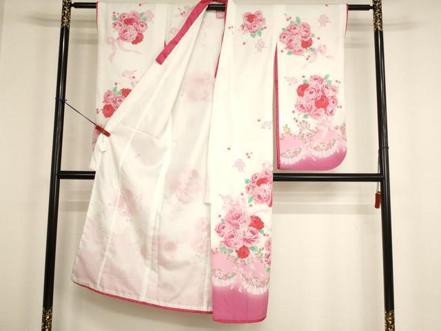 平和屋着物[]七五三　女の子　７歳　祝着　四つ身　mezzo piano　薔薇　リボン　暈し染め　金彩　洗える着物　AABH2924ja