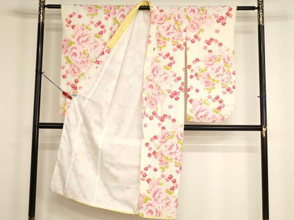 平和屋着物[]七五三　女の子　７歳　祝着　四つ身 pom ponette　花丸文　犬　洗える着物　未使用　AABH2925ja