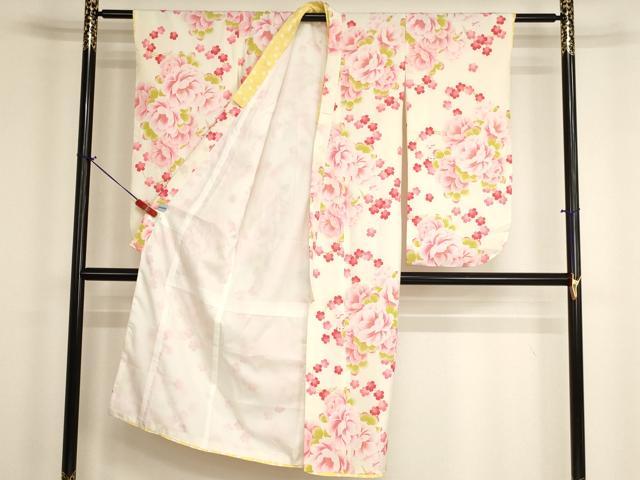 平和屋着物[]七五三　女の子　７歳　祝着　四つ身 pom ponette　花丸文　犬　洗える着物　未使用　AABH2925ja