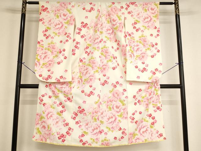 平和屋着物[]七五三　女の子　７歳　祝着　四つ身　pom ponette　花丸文　犬　洗える着物　未使用　AABH2926ja