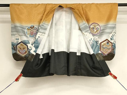 平和屋着物[]七五三　男の子　5歳　祝着・羽織セット　鷹　立浪吉祥文　暈し染め　金彩　AABH2930ja