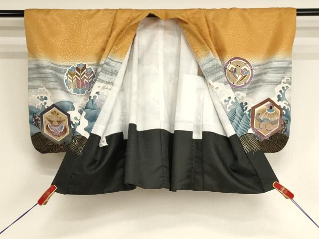 平和屋着物[]七五三　男の子　5歳　祝着・羽織セット　鷹　立浪吉祥文　暈し染め　金彩　AABH2930ja