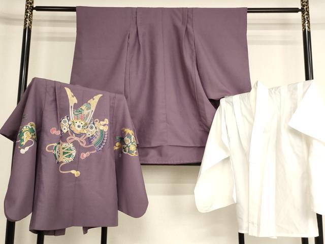 平和屋着物[]七五三　男の子　5歳　祝着・羽織・長襦袢（単衣）セット　兜　金銀彩　AABH2931ja