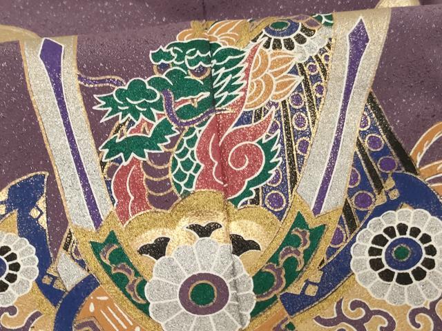 平和屋着物[]七五三　男の子　5歳　祝着・羽織・長襦袢（単衣）セット　兜　金銀彩　AABH2931ja