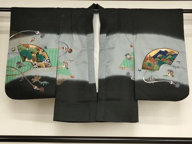 平和屋着物[]七五三　男の子　5歳　羽織　鷹　地紙風景文　暈し染め　黒地　金彩　AABH2932ja