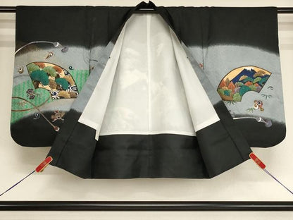 平和屋着物[]七五三　男の子　5歳　羽織　鷹　地紙風景文　暈し染め　黒地　金彩　AABH2932ja