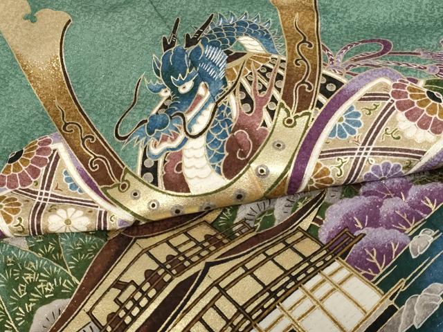 平和屋着物[]七五三　男の子　5歳　祝着・羽織セット　兜　金閣寺　暈し染め　金彩　金通し地　AABH2934ja