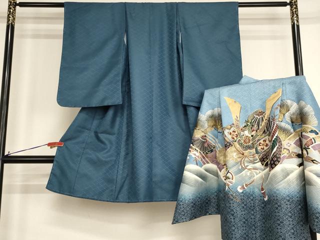 平和屋着物[]七五三　男の子　5歳　祝着・羽織セット　兜　立浪松文　暈し染め　金彩　AABH2937ja