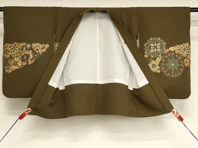 平和屋着物[]七五三　男の子　5歳　祝着・羽織・長襦袢（単衣）セット　兜　草花文　金彩　AABH2938ja