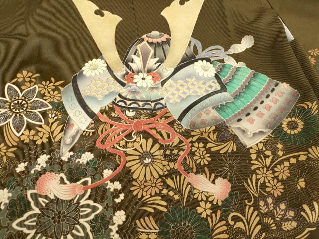 平和屋着物[]七五三　男の子　5歳　祝着・羽織・長襦袢（単衣）セット　兜　草花文　金彩　AABH2938ja