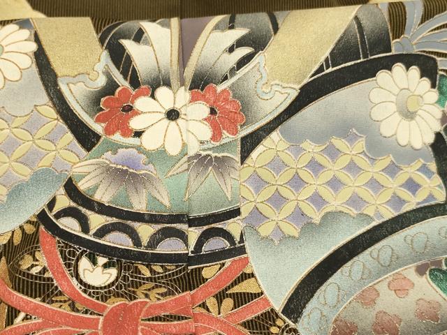 平和屋着物[]七五三　男の子　5歳　祝着・羽織・長襦袢（単衣）セット　兜　草花文　金彩　AABH2938ja
