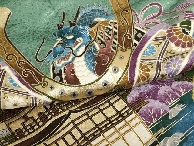 平和屋着物[]七五三 男の子 5歳 祝着・羽織セット 兜 金閣寺 暈し染め 金彩 金通し地 AABH2940ja