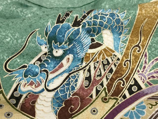 平和屋着物[]七五三　男の子　5歳　祝着・羽織セット　兜　金閣寺　暈し染め　金彩　金通し地　AABH2940ja