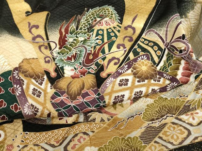 平和屋着物[]七五三　男の子　5歳　祝着・羽織セット　吉祥兜文　黒地　暈し染め　金彩　AABH2944ja