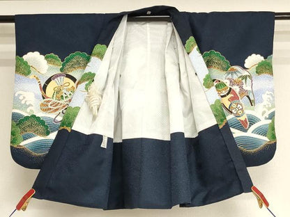 平和屋着物[]七五三　男の子　5歳　祝着・羽織セット　鷹　吉祥松文　暈し染め　金彩　AABH2947ja