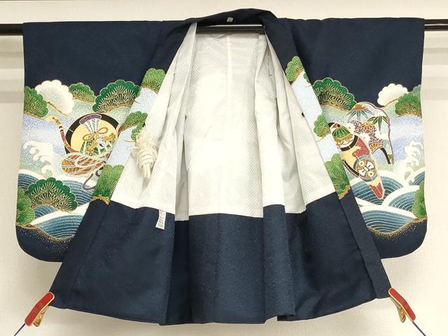 平和屋着物[]七五三　男の子　5歳　祝着・羽織セット　鷹　吉祥松文　暈し染め　金彩　AABH2947ja