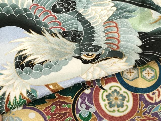 平和屋着物[]七五三　男の子　5歳　祝着・羽織セット　鷹　吉祥松文　暈し染め　金彩　AABH2947ja