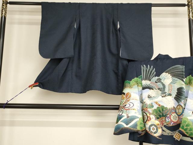 平和屋着物[]七五三　男の子　5歳　祝着・羽織セット　鷹　吉祥松文　暈し染め　金彩　AABH2948ja