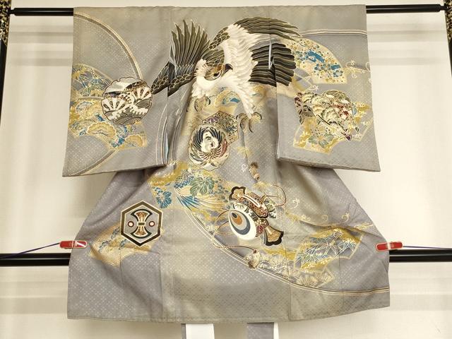 平和屋着物[]お宮参り 男の子 祝着 産着 初着 のしめ 刺繍 吉祥鷹文 金糸 金彩 AABH2950ja