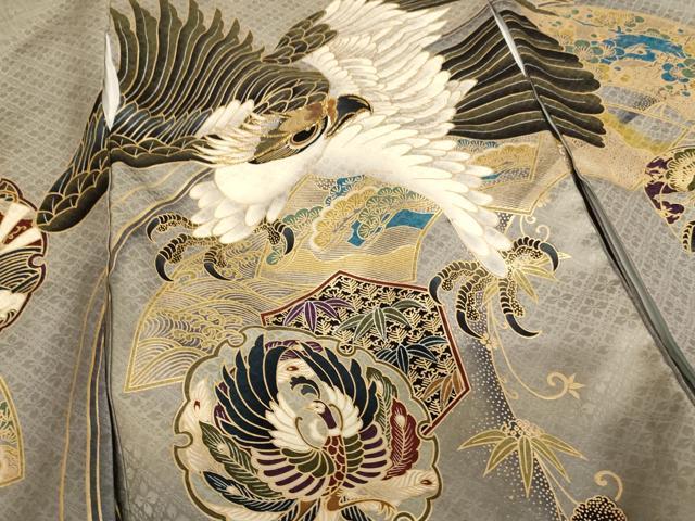 平和屋着物[]お宮参り　男の子　祝着　産着　初着　のしめ　刺繍　吉祥鷹文　金糸　金彩　AABH2950ja