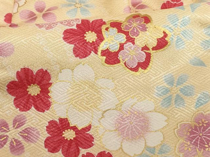 平和屋着物[]七五三　女の子　３歳　祝着　三つ身　被布セット　舞桜文　金彩　AABH2952ja