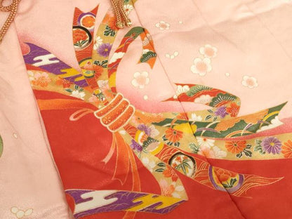 平和屋着物[]七五三　女の子　３歳　祝着　三つ身　長襦袢（単衣）・被布セット　束ね熨斗文　暈し染め　金彩　AABH2955ja
