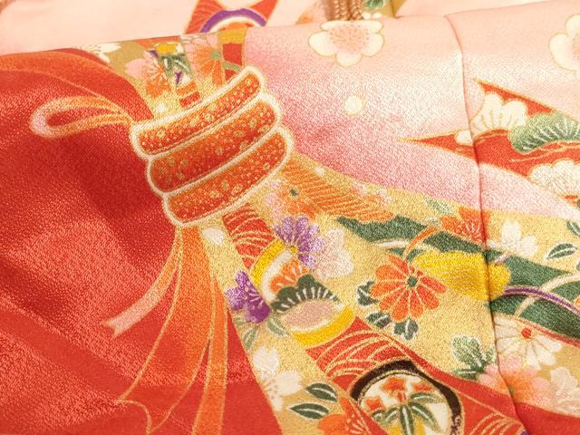 平和屋着物[]七五三　女の子　３歳　祝着　三つ身　長襦袢（単衣）・被布セット　束ね熨斗文　暈し染め　金彩　AABH2955ja