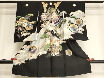 平和屋着物[]お宮参り　男の子　祝着　産着　初着　のしめ　兜　風景宝船文　暈し染め　金銀彩　逸品　AABH2956ja