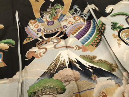 平和屋着物[]お宮参り　男の子　祝着　産着　初着　のしめ　兜　風景宝船文　暈し染め　金銀彩　逸品　AABH2956ja
