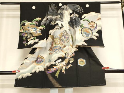 平和屋着物[]お宮参り　男の子　祝着　産着　初着　のしめ　鷹　兜　暈し染め　金彩　逸品　AABH2957ja