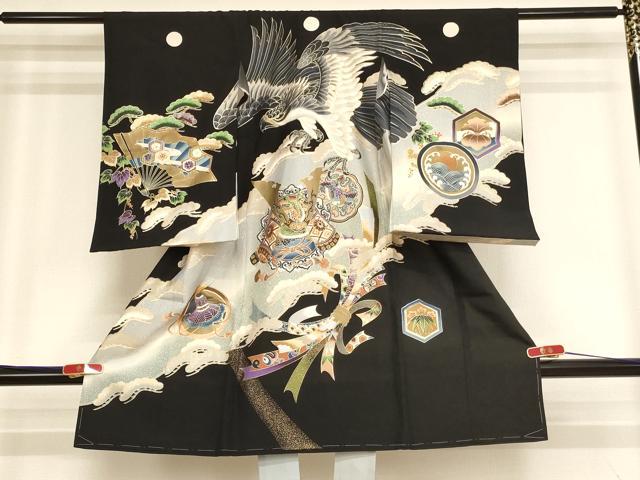 平和屋着物[]お宮参り　男の子　祝着　産着　初着　のしめ　鷹　兜　暈し染め　金彩　逸品　AABH2957ja