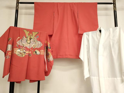 平和屋着物[]七五三 男の子 5歳 祝着・羽織・長襦袢（単衣）セット 兜 金銀彩 AABH2958ja