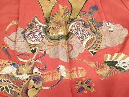 平和屋着物[]七五三　男の子　5歳　祝着・羽織・長襦袢（単衣）セット　兜　金銀彩　AABH2958ja