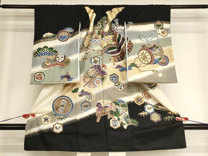 平和屋着物[]お宮参り　男の子　祝着　産着　初着　のしめ　兜　武具　暈し染め　金彩　逸品　AABH2959ja
