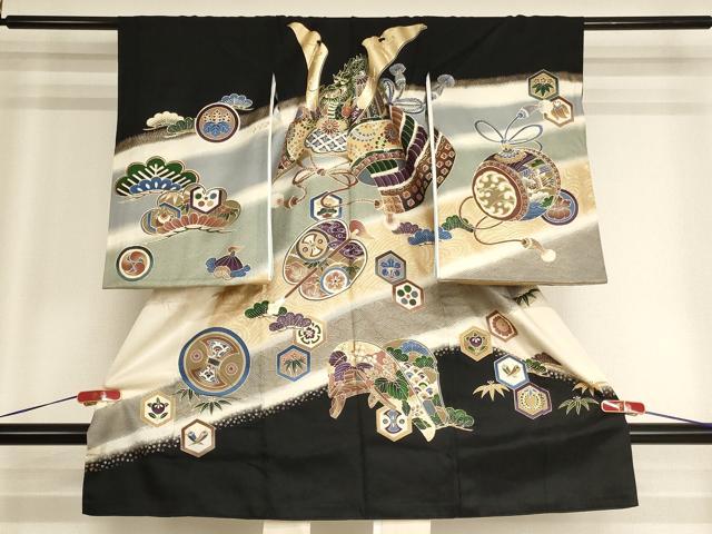 平和屋着物[]お宮参り　男の子　祝着　産着　初着　のしめ　兜　武具　暈し染め　金彩　逸品　AABH2959ja
