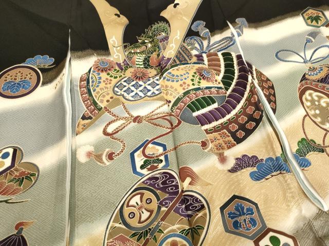 平和屋着物[]お宮参り　男の子　祝着　産着　初着　のしめ　兜　武具　暈し染め　金彩　逸品　AABH2959ja