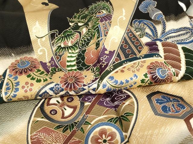 平和屋着物[]お宮参り　男の子　祝着　産着　初着　のしめ　兜　武具　暈し染め　金彩　逸品　AABH2959ja