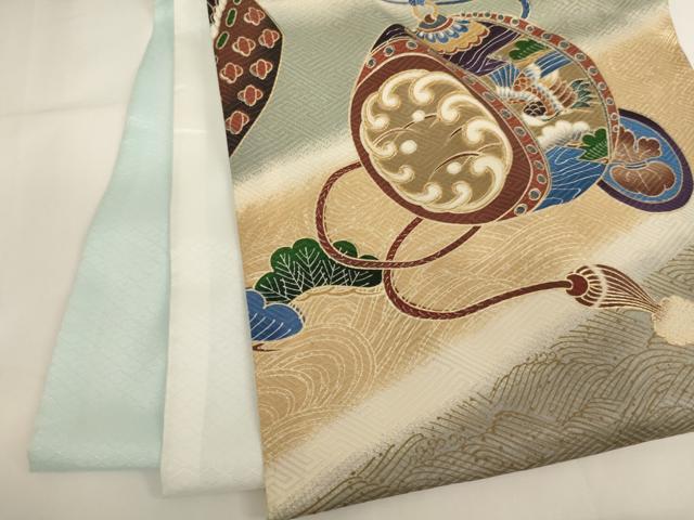 平和屋着物[]お宮参り　男の子　祝着　産着　初着　のしめ　兜　武具　暈し染め　金彩　逸品　AABH2959ja