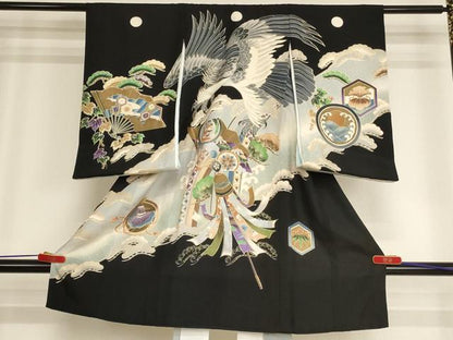 平和屋着物[]お宮参り　男の子　祝着　産着　初着　のしめ　鷹　扇面吉祥文　暈し染め　金銀彩　逸品　AABH2960ja