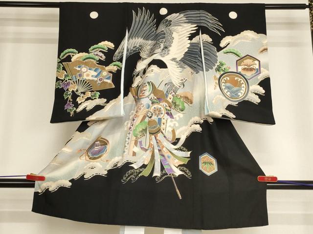 平和屋着物[]お宮参り　男の子　祝着　産着　初着　のしめ　鷹　扇面吉祥文　暈し染め　金銀彩　逸品　AABH2960ja